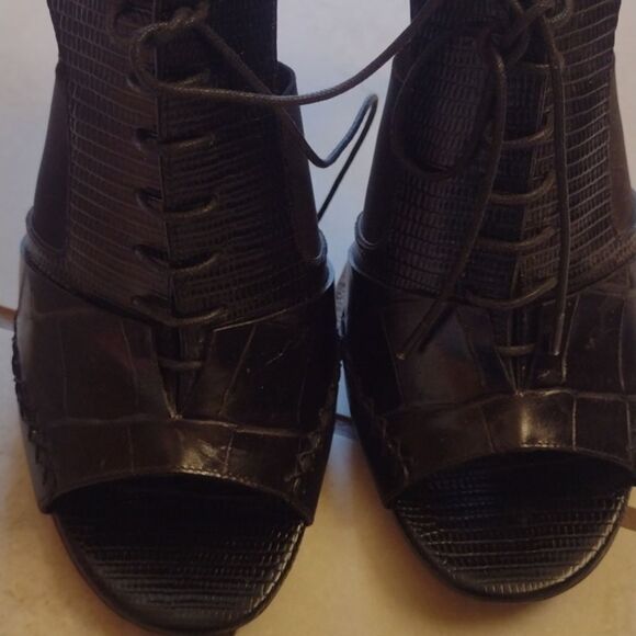 Dior black heel lace up peeptoe heeled leather bootie box stiletto Italy size 9 - Picture 5 of 14